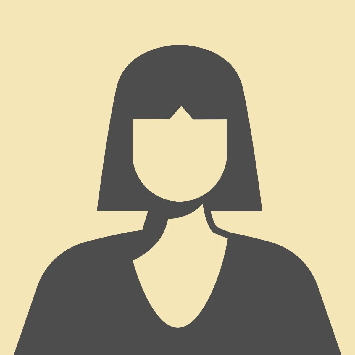 Avatarbild på saknad medarbetare. Illustrerad teckning av en kvinna med page frisyr utan ögon, näsa och mun.