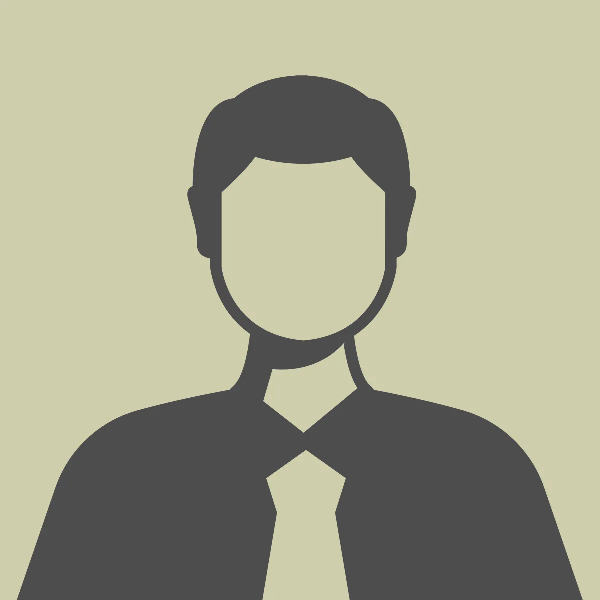 Avatarbild på saknad medarbetare. Illustrerad teckning av en man i slips utan ögon, näsa och mun.